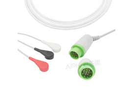 A3122-EC1 GE Healthcare > Corometrics совместимый цельный 3-lead ECG кабель 10KΩ зажим, AHA 12pin